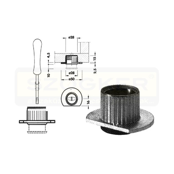 FOREST 10014100210 SZINTEZŐLÁB 19.5mm FÉM 304 HORGANYZOTT