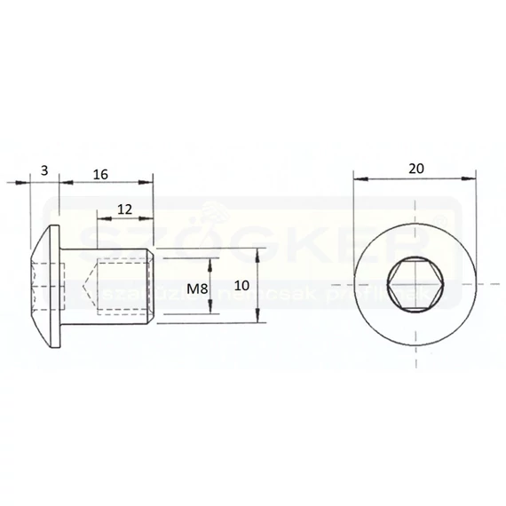 BÚTORDÍSZANYA DOMBORÚ BK HG. M8*10*15 / D20 FEJ IMPORT BANYAM8DH