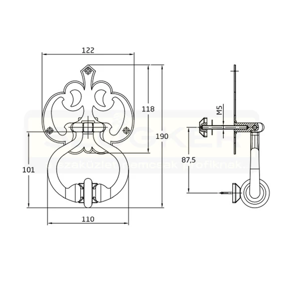 AMIG 1/6122 KOPOGTATÓ 110mm*100mm FEKETE KOVÁCSOLT VAS JELLEGŰ