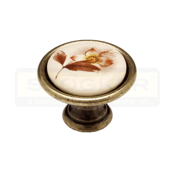 FOREST 10007550280 BÚTORGOMB FÉM-PORCELÁN D34mm P07.01.02.04 ANT-BR-BAR VIRÁG