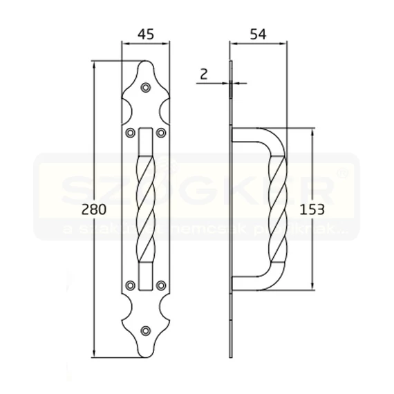 AMIG 101/6280 AJTÓHÚZÓ CSAVART 280*45mm FEKETE KOVÁCSOLT VAS JELLEGŰ