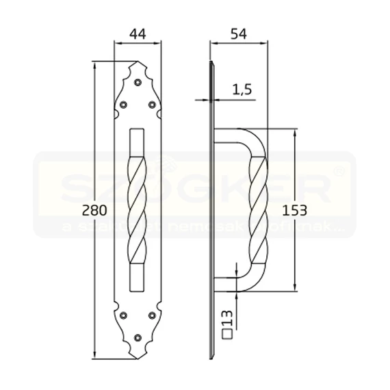 AMIG 102/6430 AJTÓHÚZÓ CSAVART 280*45mm FEKETE KOVÁCSOLT VAS JELLEGŰ