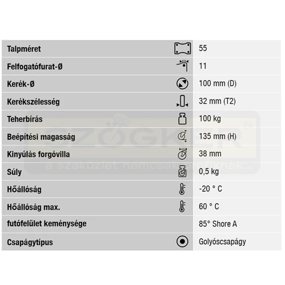 KERÉK TÖMÖRGUMIS BEÁLLÓ FÉKES D101 SZÜRKE HÁTFURATOS BLICKLE LWK-TPA 101K-11-FI-FK