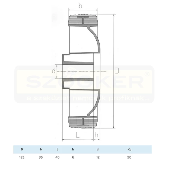 FŰNYÍRÓKERÉK GUMI F.FEL. D125 ÁTMENŐ D12 F. FEKETE FEL 35SZ. IMPORT SR125