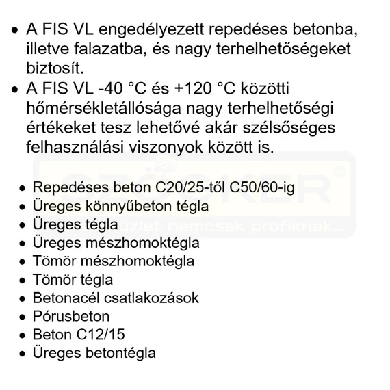 FISCHER 540983 - 538583 RAGASZTÓHABARCS 300ML VL300T VINIL-HIBRID INJEKCIÓS