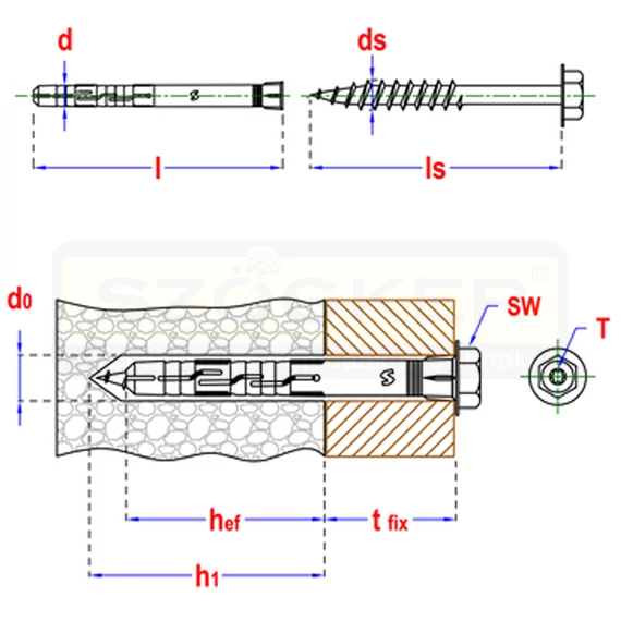 HOML.RÖGZ. ÉK D12*300 HLF TORX MINDEN ÉPÍTŐANYAG.ANYAGV:230mm SMART SM0RPCN011203003