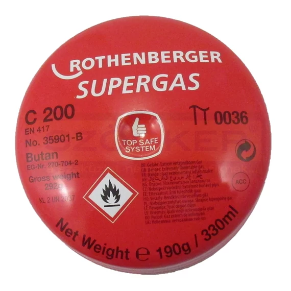 GÁZPALACK-PATRON 330ML/190GR. SUPERGAS C200 1800 CELSIUS ROTHENBERGER 035901B