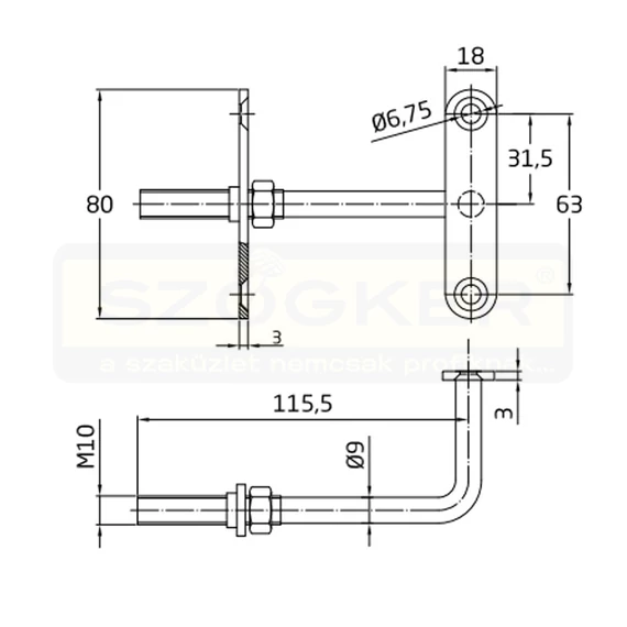 AMIG 21/4713 KORLÁTTARTÓ EGYENES 120*65mm SHG. ROZETTA NÉLKÜL
