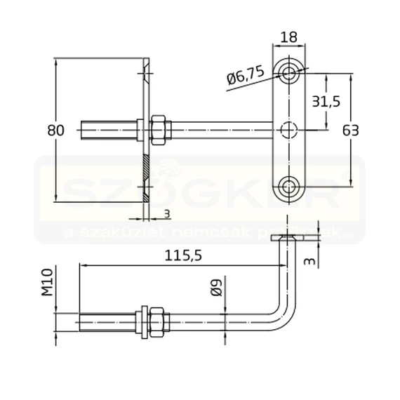 AMIG 21/5542 KORLÁTTARTÓ EGYENES 120*65mm FEKETE ROZETTA NÉLKÜL