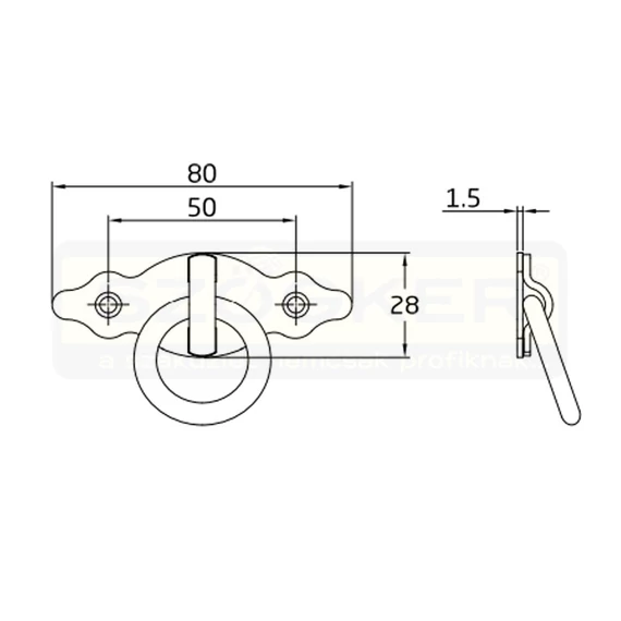 AMIG 1000/6125 KORLÁTKÖTÉL TARTÓSZEM 80*28 FEKETE KERESZTIRÁNYÚ D25 LYUK