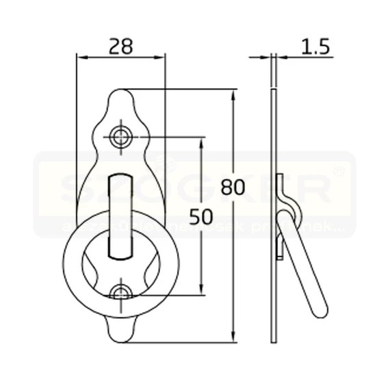 AMIG 1001/6126 KORLÁTKÖTÉL TARTÓSZEM 80*28 FEKETE HOSSZIRÁNYÚ D25 LYUK