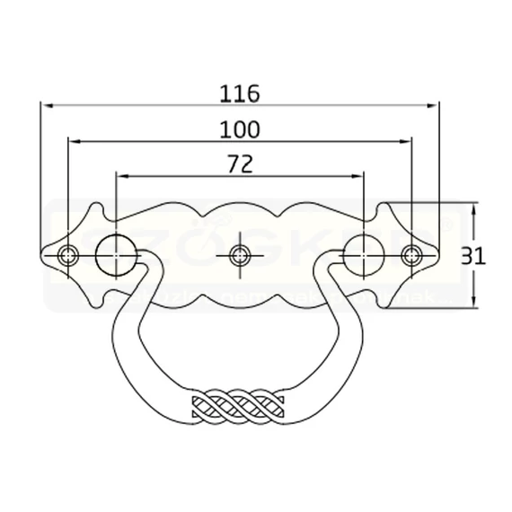 AMIG 1006/12638 LÁDAFOGANTYÚ 115*31mm FEKETE KOVÁCSOLT VAS JELLEGŰ