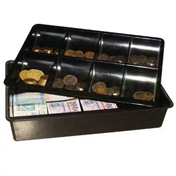 APRÓPÉNZTARTÓ 400*310*210mm KASSZÁHOZ 8 REKESZES MŰANYAG IMPORT ALSÓ BANKJEGY RÉSSZEL