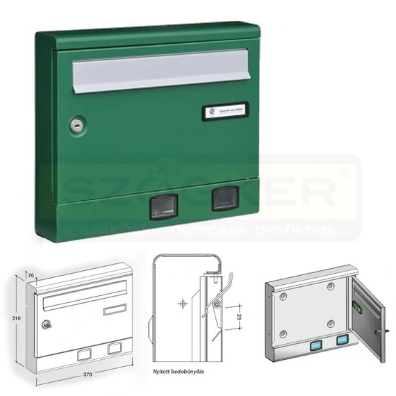 POSTALÁDA KÜLTÉRI FEKVŐ ZÖLD (31*37*7cm) SOROLHATÓ SILMEC 10-518.83