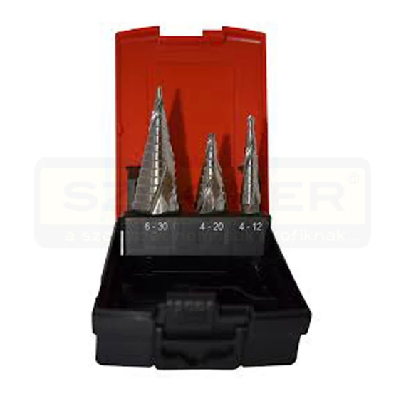 LÉPCSŐS FÚRÓ KÉSZLET 3DB-OS 4-12mm/4-20mm/4-30mm HSS-TIAIN IMPORT
