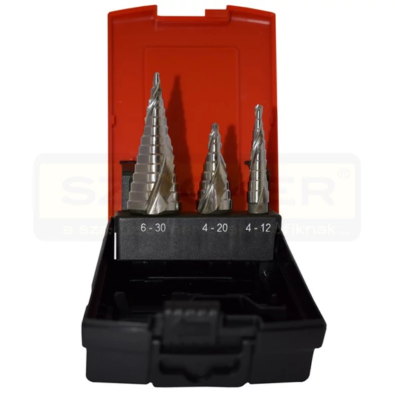 LÉPCSŐS FÚRÓ KÉSZLET 3DB-OS 4-12mm/4-20mm/4-30mm HSS-CO IMPORT