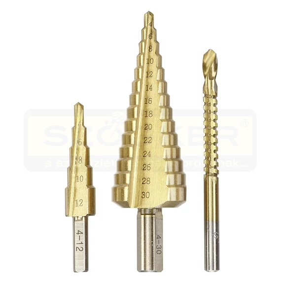 LÉPCSŐS FÚRÓ KÉSZLET 3DB-OS 4-12mm/4-30mm/6mm TITÁN KWB 49525890