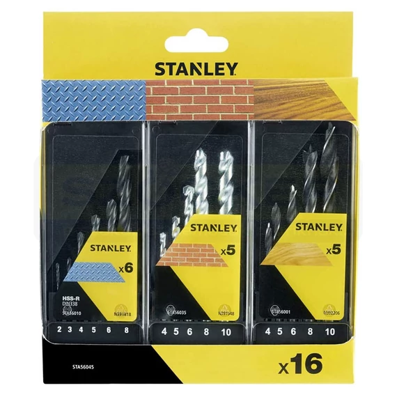 STANLEY STA56045 FÉM-FA-KŐZETFÚRÓ KÉSZLET 16 részes