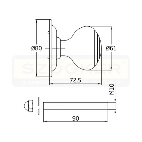 AMIG 14/6445 AJTÓGOMB KÖR ROZETTÁS D61/80 FIX MATT KRÓM GÖMB EXTRA NAGY