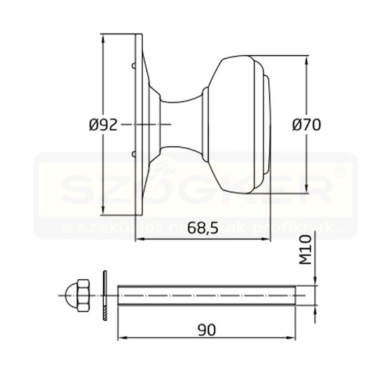 AMIG 12/6443 AJTÓGOMB FIX ROZETTÁS D70/92 MATT KRÓM LAPOS EXTRA NAGY