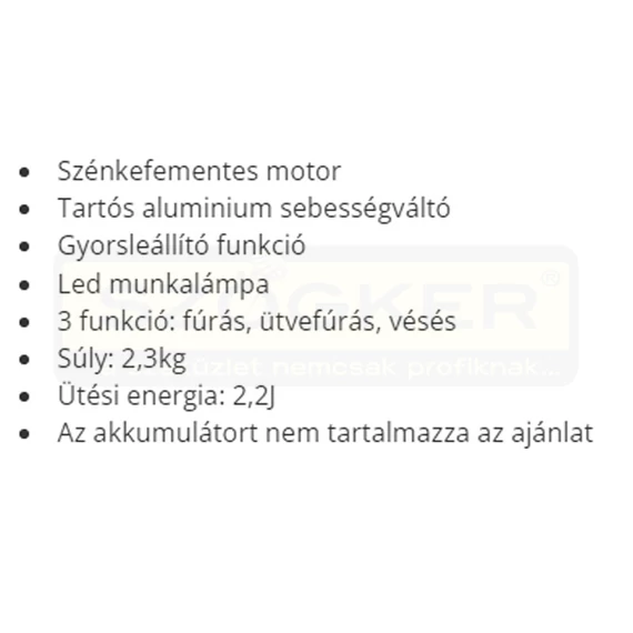 AKKUS ÜTVEFÚRÓ 20V AKKU NÉLKÜL, 2.2J F.F.GROUP 43203 UTOLSÓ DARAB