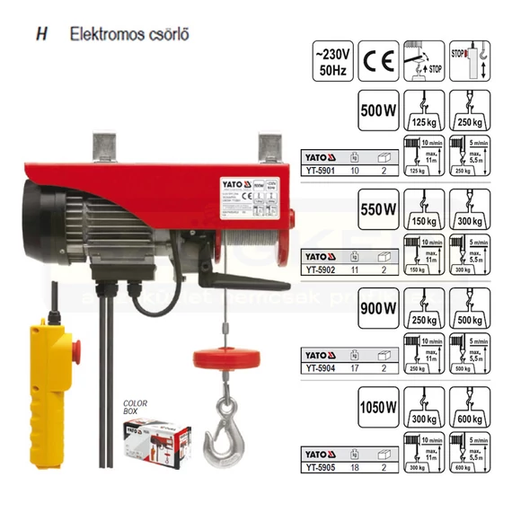 YATO 5904 CSÖRLŐ ELEKTROMOS 900W TEHERBÍRÁS 500KG
