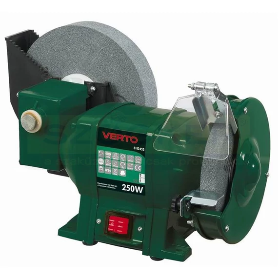 KÖSZÖRŰGÉP ASZTALI 200mm 250W KETTŐS-  POLÍROZÓ FOKOZATTAL VERTO 51G452
