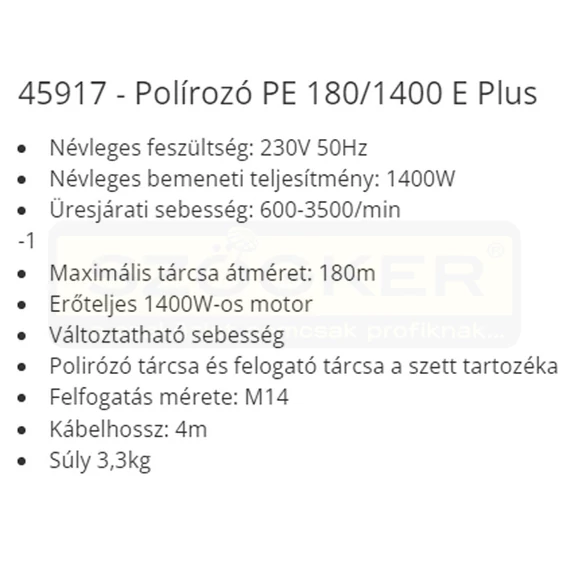 POLÍROZÓGÉP F.F.GROUP 45917 D180mm 1400w KORONG F.F.GROUP 45917