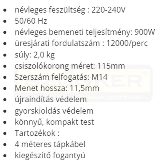 SAROKCSISZOLÓ 900W D115mm AG 115/900 PRO F.F.GROUP 41629 UTOLSÓ DARAB
