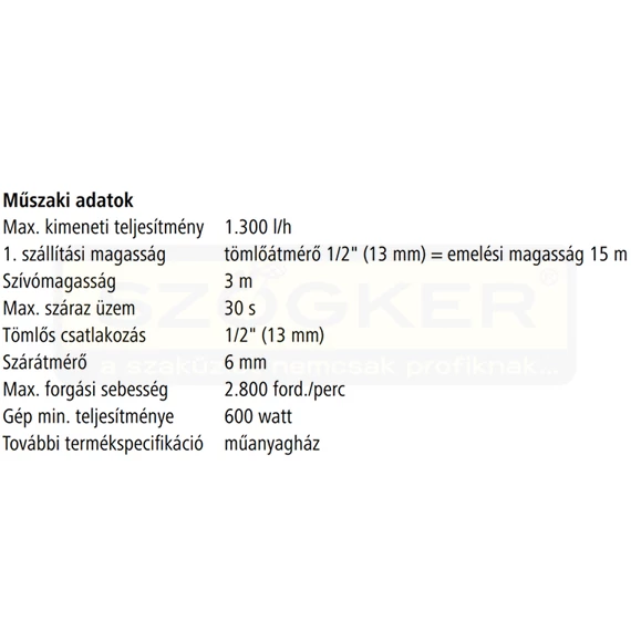 WOLFCRAFT 2202000 SZIVATTYÚ MŰANYAGHÁZAS FÚRÓGÉPPEL HAJTHATÓ