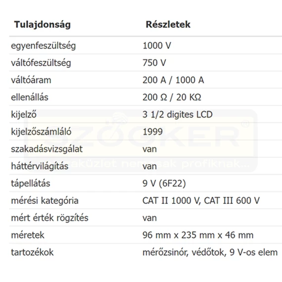 DIGITÁLIS MULTIMÉTER M 266 HOME LAKATFOGÓS-V-A-ohm SOMOGYI M266