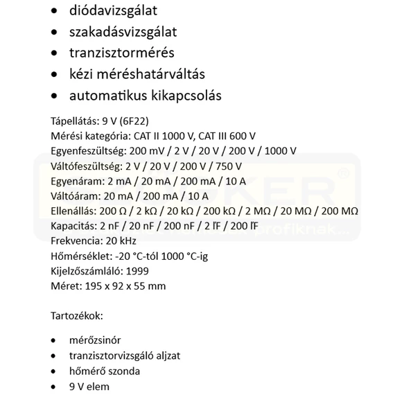DIGITÁLIS MULTIMÉTER SMA 64 HOME V-A-Hz-ohm-nF-°C SOMOGYI MY 64