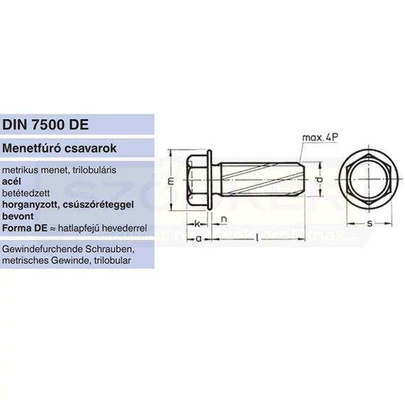 MENETNYOMÓ CSAVAR HLF M8*16 DIN 7500D HG. IMPORT