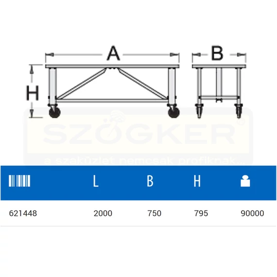 UNIOR 621448 MOBIL MUNKAPAD KEREKES TB:1000KG 800*2050*750mm