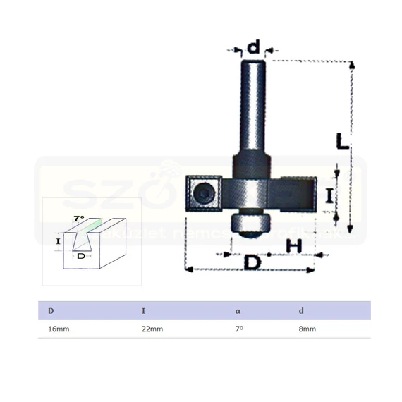 FELSŐMARÓ CINKELŐ D15,8*22 D08mm SZÁR HSS FAIPARI MASSIVETOOLS 051583