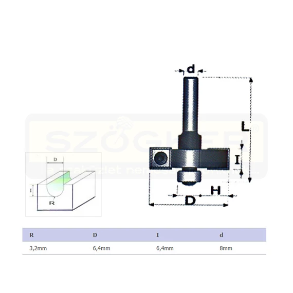 FELSŐMARÓ FÉLKÖR D3,2*6,4 D08mm SZÁR HSS FAIPARI MASSIVETOOLS 060633