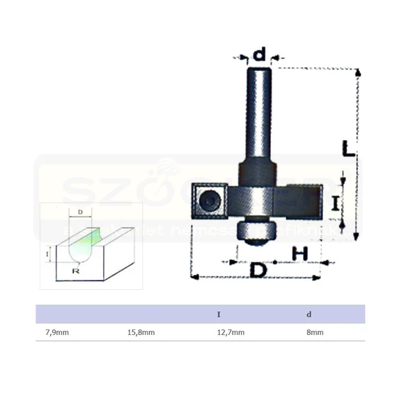 FELSŐMARÓ FÉLKÖR D12,7*7,9 D08mm SZÁR HSS FAIPARI MASSIVETOOLS 061583