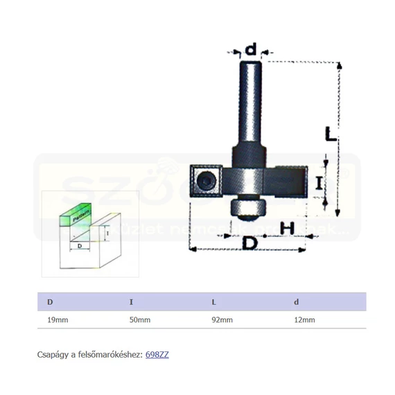 FELSŐMARÓ TISZTÍTÓ D19 D08mm SZÁR HSS FAIPARI MASSIVETOOLS 151904D