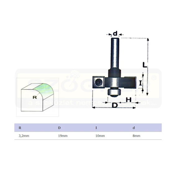 FELSŐMARÓ STÁB D3,2 D08mm SZÁR HSS FAIPARI MASSIVETOOLS 621903