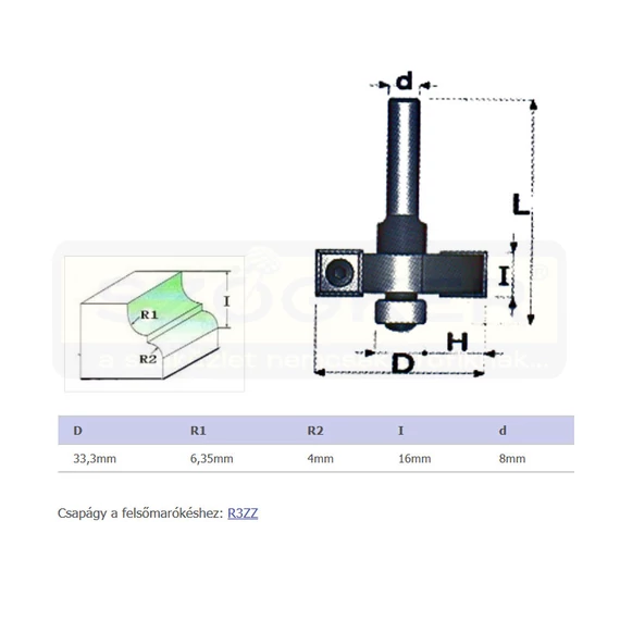 FELSŐMARÓ PROFILMARÓ D33,3 D08mm SZÁR HSS FAIPARI MASSIVETOOLS 643333