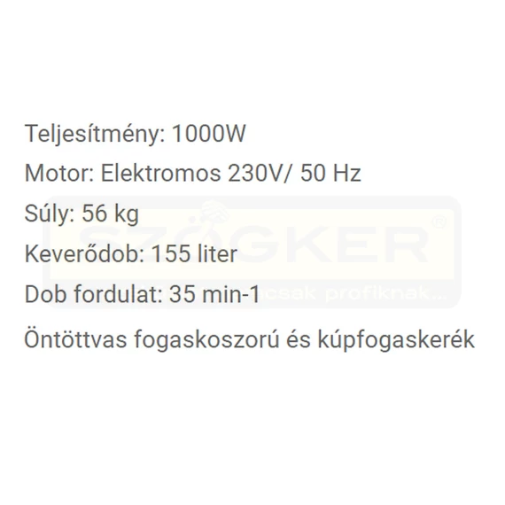 KÖLCSÖNZÉS BETONKEVERŐ 155L KAUCIÓ:  60.000,- FT 2/2 AGRIMOTOR B1510FK