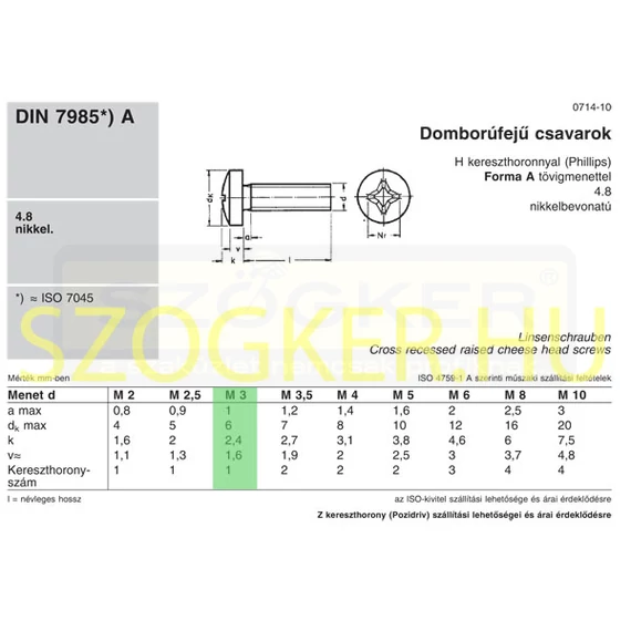 DFKH CSAVAR M3*8 (D FEJ) DIN 7985 KOMBI NIKK.