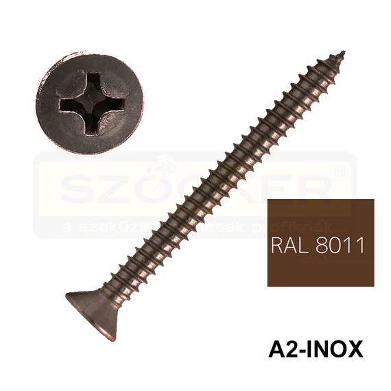 LEMEZCSAVAR SFKH D4.8*50 DIN 7982 A2 PH INOX RAL8011 EGYEDI UTOLSÓ DARABOK