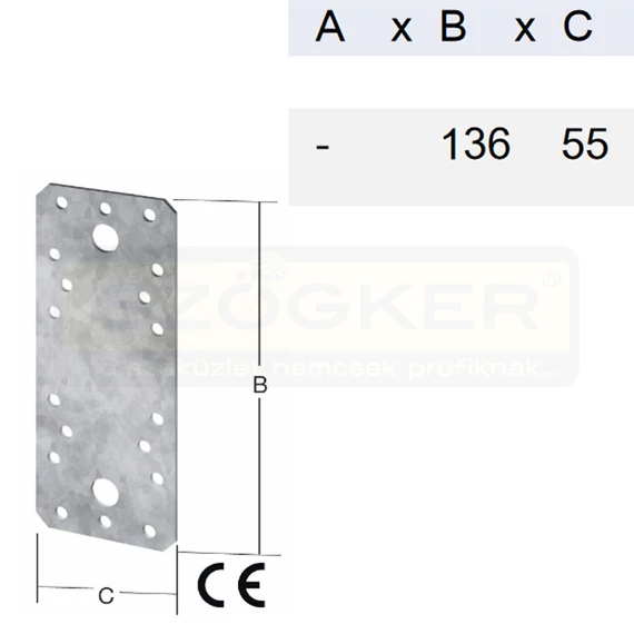 ÖSSZEKÖTŐLEMEZ HG. 136*055/2.5 SARKÍTOTT ÉLLEL VORMANN 70902