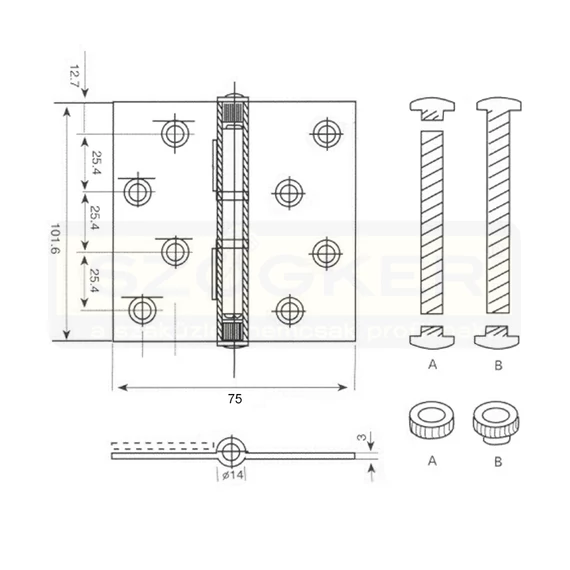 AJTÓZSANÉR 100*75mm*3mm INOX 2CSAPÁGYAS, ÁR/DB ANBO