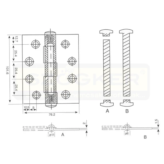 AJTÓZSANÉR 100*75mm*2mm INOX SZÖGLETES STANDARD, ÁR/DB SH1002