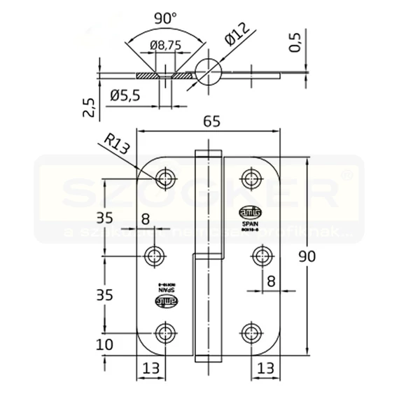 AJTÓPÁNT KEREKÍTETT 90*65mm INOX BAL/IZDA MAGYAR JOBB MHA 477