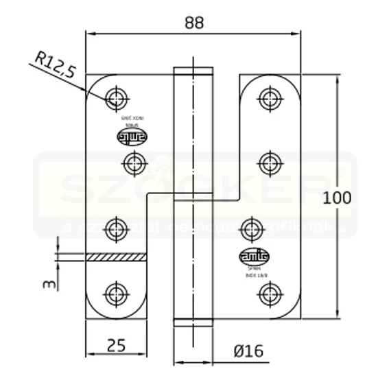 AJTÓPÁNT KEREKÍTETT 100*88*3mm INOX JOBB/DCHA MAGYAR BAL MHA 478EGYEDI