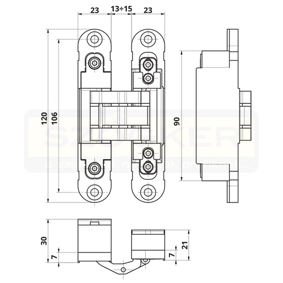 REJTETT ZSANÉR 120*23mm MATTNIKKEL FEDLAP 3D ÁLLÍTHATÓ OTLAV 230NM