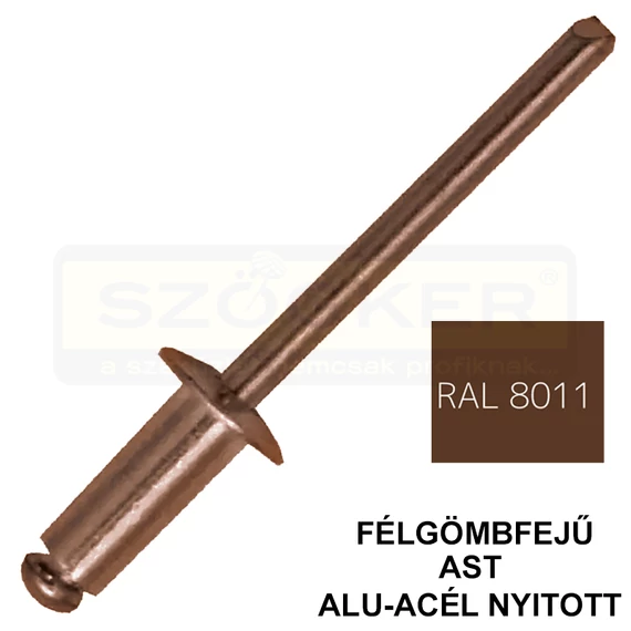 HÚZÓSZEGECS NYITOTT 4.8*55 DIN 7337A FGF ALU-ACÉL RAL8011 EGYEDI UTOLSÓ DARABOK